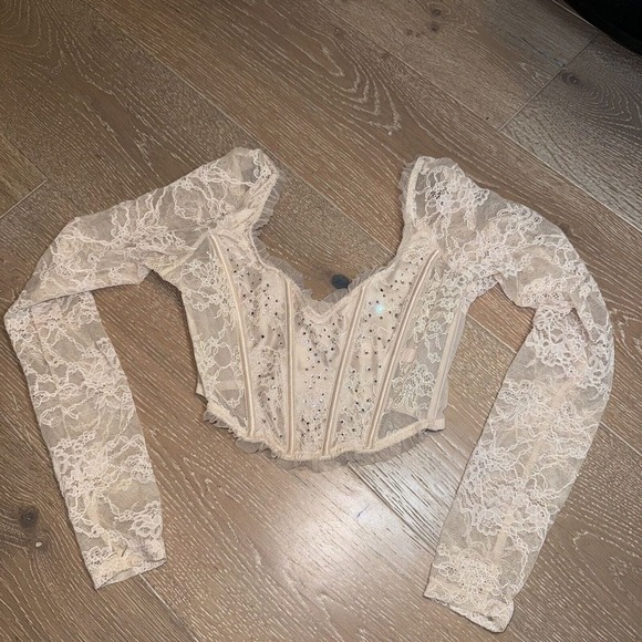 Victoria's Secret Pink Long Sleeve Lace Rhinestone brown Bra Size XS - Picture 1 of 8